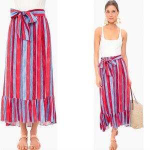 Tuckernuck Pomander Place Painterly red and blue Stripe Hampton skirt, XS